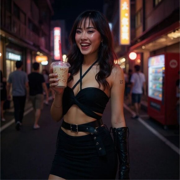 Self‑Tie Crop Cami & Skirt Set by Kiki Riki – Adjustable Belt Black NWT M - Picture 3 of 5